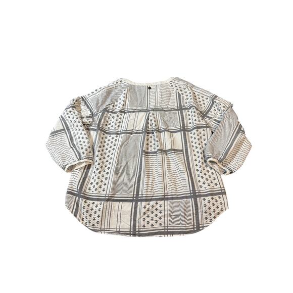 PrAna Elena Organic Cotton Geometric Plaid Aztec Tribal Blouse Top Size Medium - Picture 3 of 10